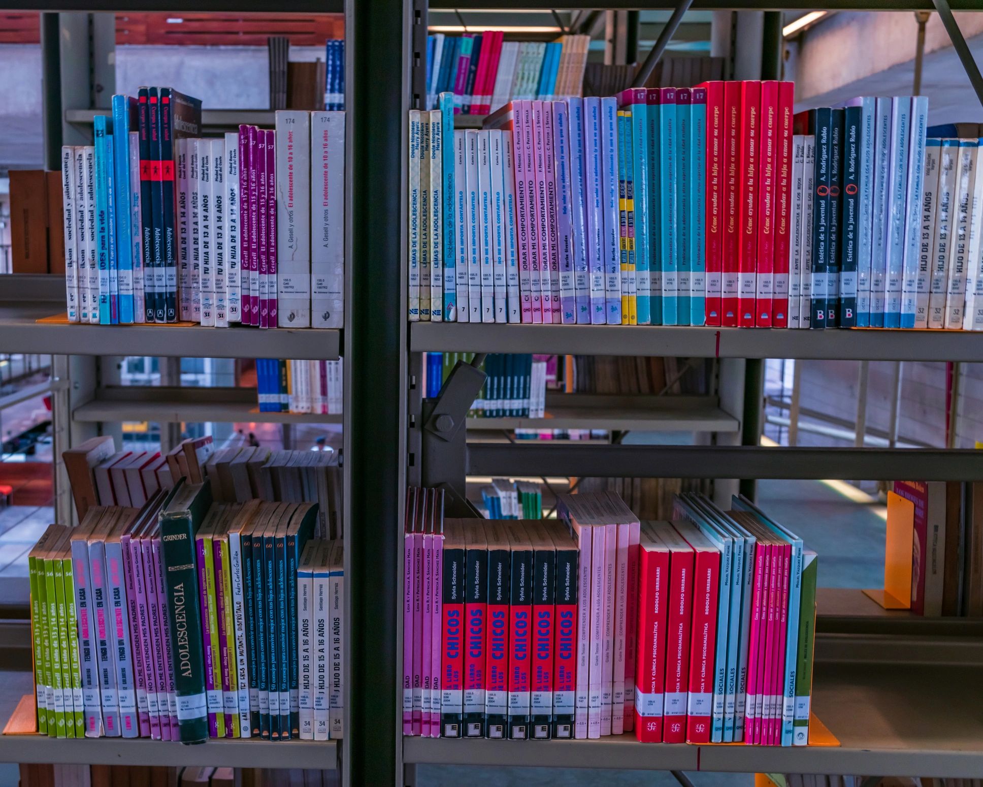 Shelves of historical books and records for family history research