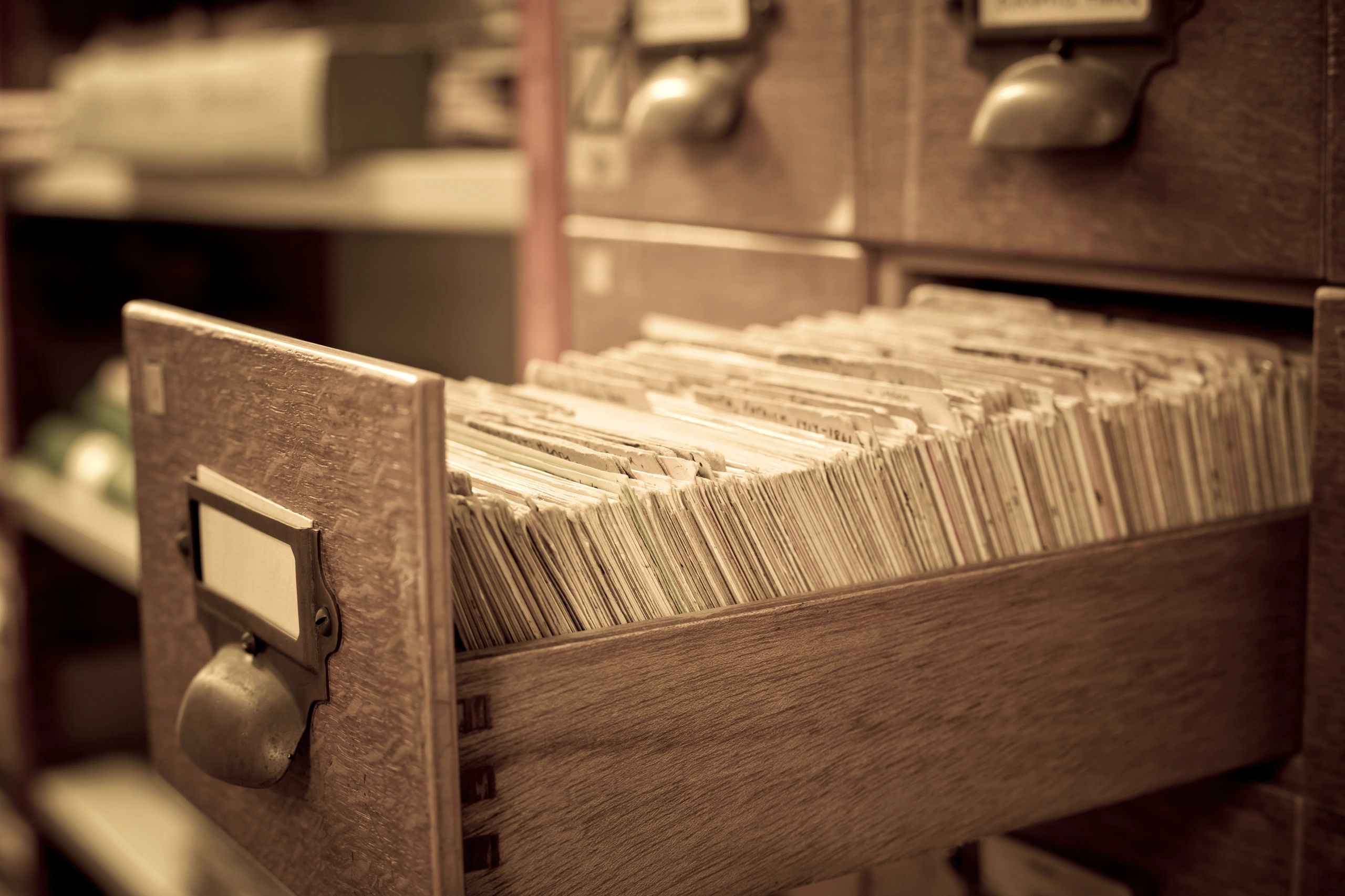 Antique archive storage boxes used for historical records